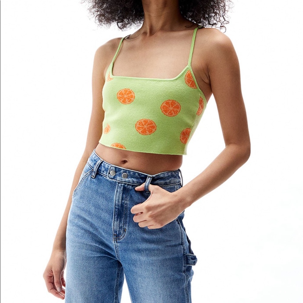 Pacsun Basic Back Tie Tank Top in Pale Green NWT XS Orange Print